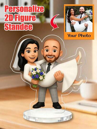 1-2pcs Customized Acrylic Portrait Figurine - Personalized Photo To Cartoon Digital Art, Customized Acrylic Memorial Gift, Personalized Photo Decor, Perfect Memorabilia For Couples, Suitable For Bedroom, Tea Room, Office, Wedding Display, Ideal Gift For Newlyweds, Couples, Boyfriends, Girlfriends, Great For Engagement, Wedding, Anniversary