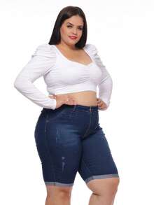 Plus Size  Style Cropped Long Sleeve Off-The-Shoulder Blouse - Blanco - Ver 5
