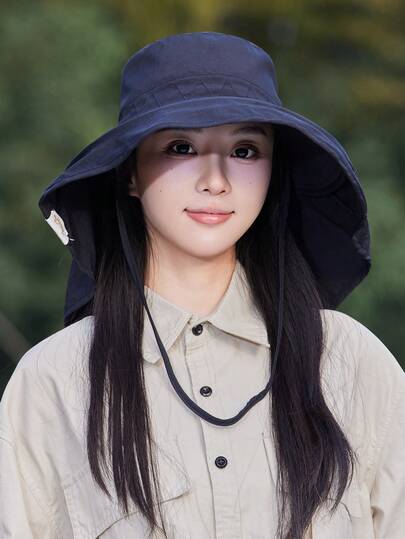 1pc Women's Letter Print Solid Color Bucket Hat, Casual Minimalist Design, Breathable Ventilation Holes, Suitable For Outdoor, Travel, Commute, Beach, Daily And Holiday Use