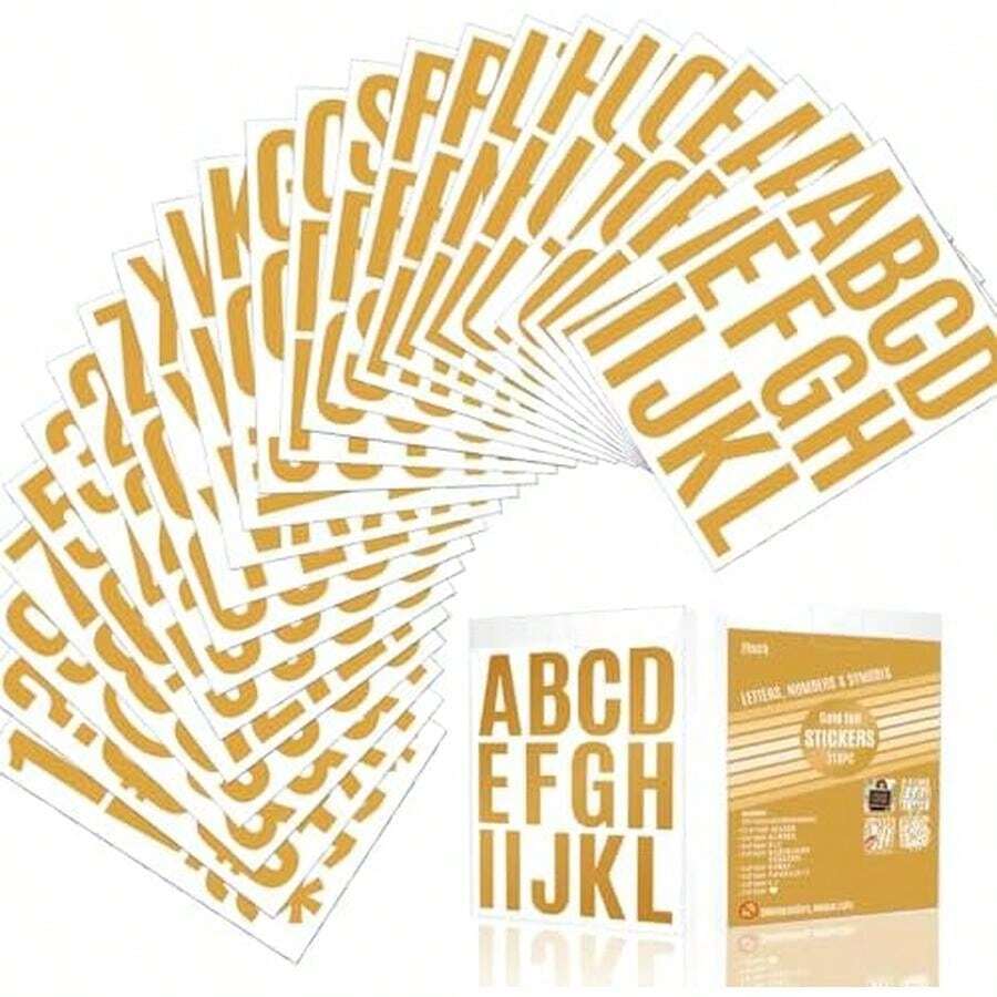 318 Pieces Gold Letter Stickers 24 Sheets Large Letter 2 Inch Self Adhesive Number Alphabet Of For Mailbox Numbers Labels DIY Crafts Art Making - 金的 - 查看 1