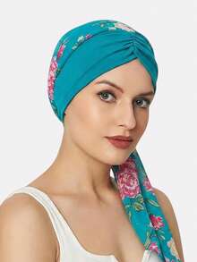 1件装女士时尚印花头巾帽，带围巾，适合日常使用 - 多色 - 查看 9