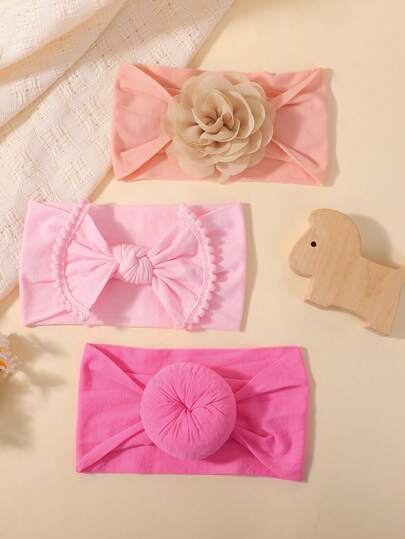 3pcs/Set Cute Multi-Color Different Style Big Bow Headbands, Soft Nylon Headwraps For Baby Girls, Infant Nylon Hair Bands, Gentle For Babies & Toddlers, Holiday Hair Accessories For Girls