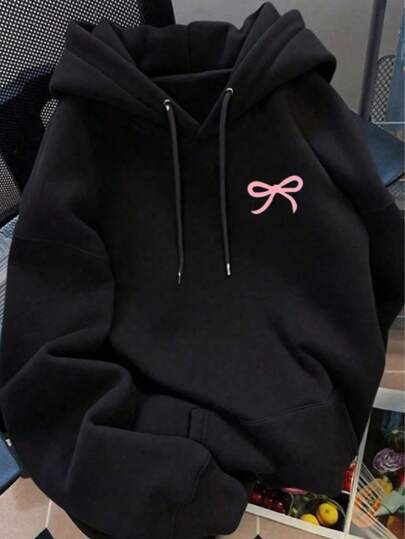 KID003| Sudadera casual para niños con capucha, manga larga, holgada, estampado de lazo, uso diario