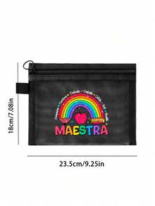 Maestra字母图案网眼袋，彩虹爱心透明化妆收纳袋，字母拉链化妆包，透明网眼收纳袋/洗漱包，便携式化妆包，适合存放化妆品、护肤品和浴室用品，是送给她、老师、妈妈、朋友、宿舍、母亲节、毕业、旅行、复活节、返校季的绝佳礼物。这款化妆收纳袋可作化妆包、洗漱包、旅行包、度假必备品，也是送给女性的礼物。 - 彩色 - 查看 10