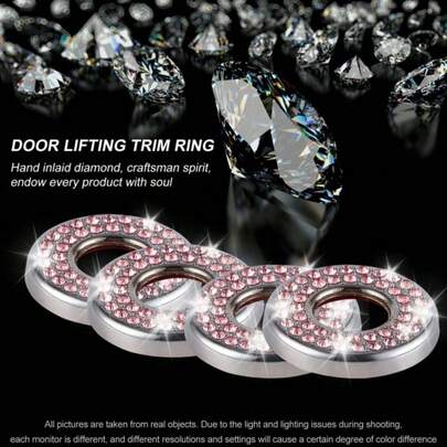 4 piezas de anillos decorativos para cerraduras de puertas de automóvil de aleación de zinc con rhinestones, accesorios de modificación interior brillantes, pegatinas de acento brillante, textura súper brillante de aleación de zinc con rhinestones, personalización de bajo costo para una decoración interior genial