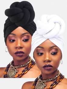 1/2pcs Women's 3D Braided Arabic Turban Hat, Versatile Headwear - White - View 8