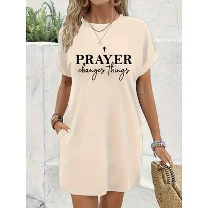 Women's, Bathrobes,-Shirt Dresses, With PRAYER Letter Print, Comfortable Fabric All Seasons, Fashionable And Summer Home Wear, Tops, Exclusive Wives A