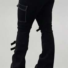 Plus-Size Women's High-Waist Jeans, Featuring Prominent Stitched Pockets And Metal Button Loops At The Hem, Cinching The Waist And Lifting The Hips; Plus-Size Women's High-Waist Cargo Pants; Street-Style Plus-Size Women's High-Waist Flare Pants. - màu đen - Xem 5