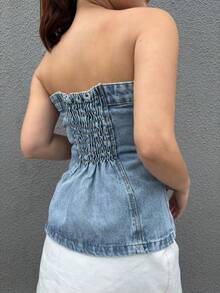 ZOEYA modern chic 077  top jeans feminino cropped sem brilho - Lavagem Média - Visão 2