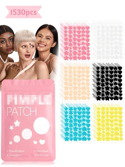 255pcs Pink, Black, White, Blue, Purple, Green Star & Heart Shaped Decorative Stickers, Suitable For Photo Shooting, Face Painting, Applicable For Various Parties, Gatherings And Entertainment Activities. 102/51pcs