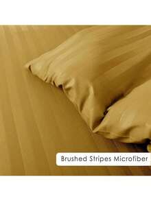 My Home Store White Double Duvet Cover Set 4 Pcs Satin Stripe Duvet Covers Soft Brushed Microfiber Bedding Set With Fitted Sheet 30 Deep & 2 Pillowcases - 赭石 - 查看 4