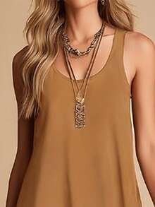 女士休闲无袖连衣裙，复古豹纹拼接吊带设计，不对称喇叭下摆，适合度假/日常穿着/夏季约会，优雅时尚 - 棕色 - 查看 6