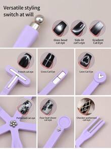 SHANGFEIYA Eight-In-One Purple Nail Art Magnet 5pcs Set Featuring Fancy Designs Multifunctional Glass Beads And Cat's Eye Nail Polish Gel Specially Designed With A Strong Magnet 1pc/5pcs - Multicolor - View 7
