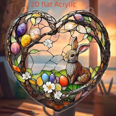 Acrylic Easter Bunny Glass Window Decor, Holiday Atmosphere Hanging Ornament, Sun Catcher