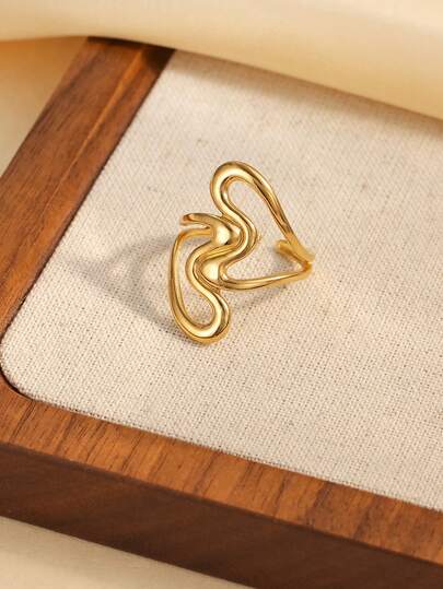 1 pieza Anillo con forma de corazón minimalista de acero inoxidable dorado, adecuado para uso diario de mujeres o como regalo