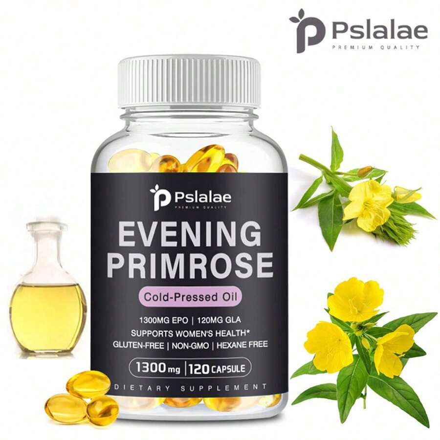 PSLALAE Evening Primrose Oil 1300mg - Balance Hormone, Reduces Menopausal Discomfort, Improve Endocrine Health, Promotes Skin & Immune Health - 120pcs - One bottle - Trial stage - View 1