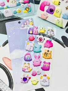 High Quality 3D Cute Stickers, Interesting Shiny Embossed Decor, Random Gemstone Colors, Stereoscopic Interesting Japanese Anime Stickers, Crystal Stickers, Solid Material, Exquisite Stereoscopic Shape, Self-Adhesive Waterproof Non-Stick Decorative Stickers - Multicolor - View 13