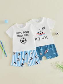 Baby Boy's Summer Outfit Football Soccer Sport Themed Clothes Short Sleeve Letter Print T-Shirt Novelty Cartoon Shorts 2Pcs Playwear Set - 這是刻在我DNA裡的. - 查看 3
