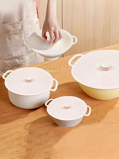 3pcs Silicone Dual Handle Vacuum Sealed Heat Resistant Reusable Microwave Oven Gas Stove Pot Bowl Cup Food Preservation Cover