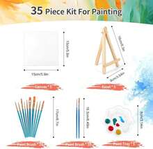 5 Pack 5.9In Canvas Boards For Painting, Art Canvas For Drawing With 20 Brushes &Amp; 5 Paint Trays, Mini Painting Canvas With Easel Set, Painting Kits For Adults &Amp; Kids Party - ColorA - 查看 2