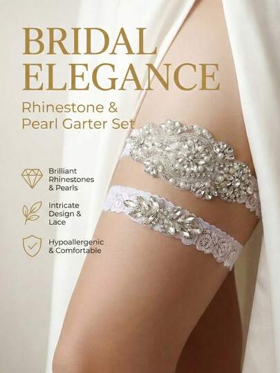 2pcs Set Luxury Crystal Bridal Leg Decoration, Elegant Wedding Bridesmaid Elastic Leg Garter