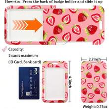 ID Badge Holder Retractable Clip Work Badge Reel Clip For ID Badges Keycard For Nurse Teacher Student Office Womens Id Card Key Holder Retractable Keychain, Strawberry - Quả dâu - Xem 4