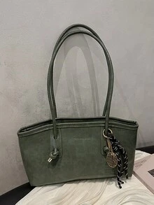 1pc Vintage Oily Leather Handbag, Knotted Handle Design, Convertible To Shoulder Bag And Tote Bag, Suitable For School And Work Commute, Multi-Functional Tote Bag (Actual Product Color May Vary Slightly Due To Lighting And Angle During Photography) - Green - View 4