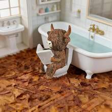1 pieza Figura decorativa de vaca de las Tierras Altas para el baño (estilo bañera / estilo inodoro) - Textura realista de pelo marrón, el estilo bañera viene con una mini bañera blanca + decoración de burbujas falsas / el estilo inodoro está diseñado como una vaca sentada leyendo un libro, adecuado para el paisajismo del jardín, el tocador del baño, la decoración del estante de la pared (se envía el estilo al azar) - Multicolor - Ver 5