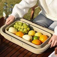 Aimall Outdoor Picnic Basket Camping Portable Handheld Storage Basket With Lid Foldable - Khaki - View 3