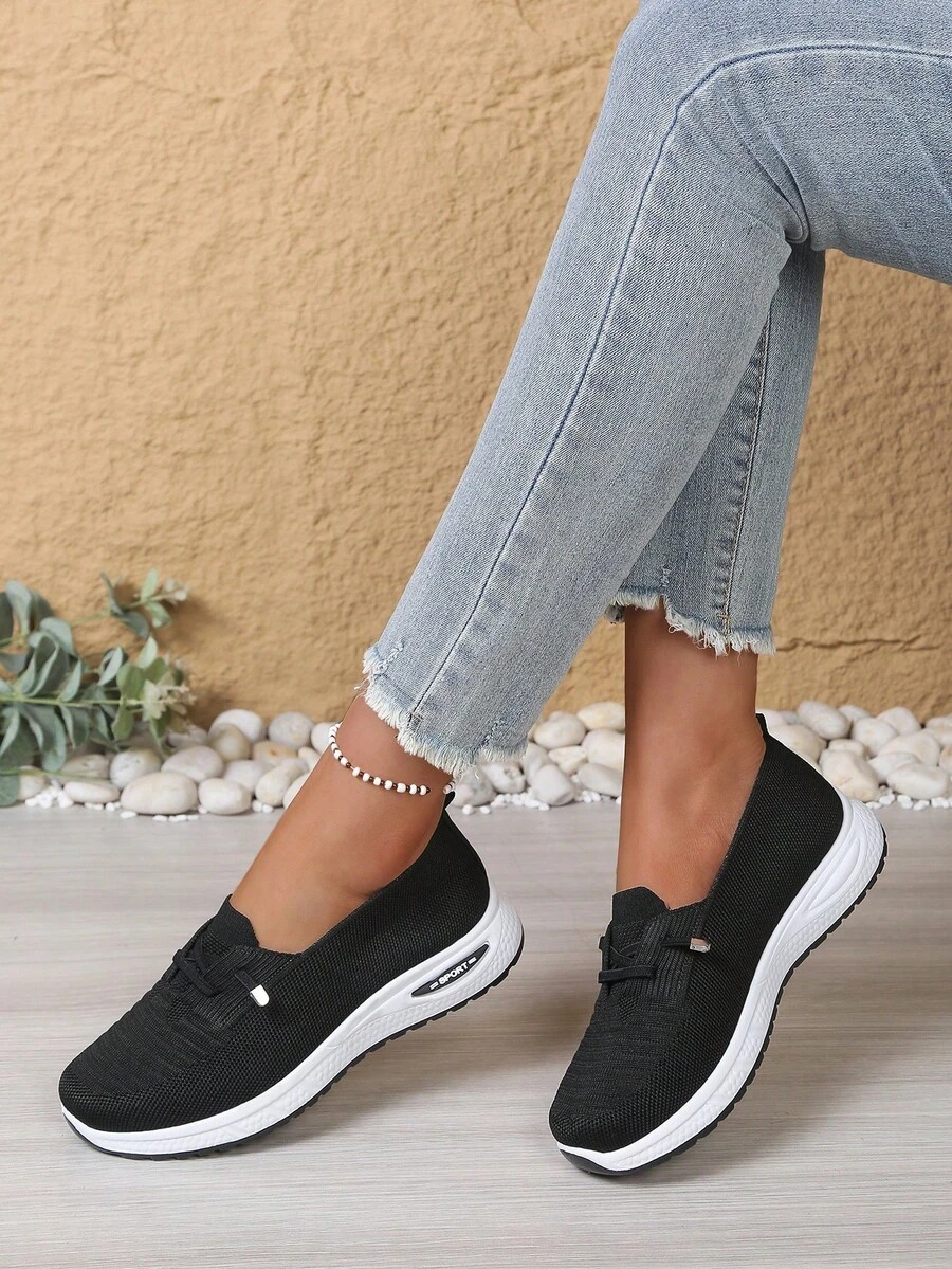 2026 Spring/Summer New Knitted Breathable Casual Shoes For Women, Lightweight Soft-Sole Slip-On Sneakers, Versatile Shoes - Black - View 1