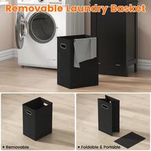 Tall Slim Bathroom Storage Cabinet With Removable Laundry Basket: 4-Shelf Freestanding Organizer + Waterproof Acrylic Door | Ideal For Bathroom/Laundry Room - 黑色 - 查看 3