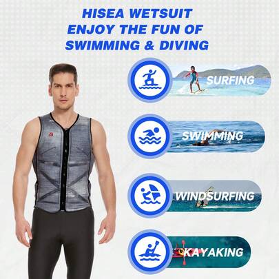 HISEA Miękka kamizelka wypornościowa do pływania; Wbudowana miękka bawełna wypornościowa, nie wymaga pompowania; Kombinezon wypornościowy do surfingu na plaży; Kombinezon wypornościowy do skutera wodnego