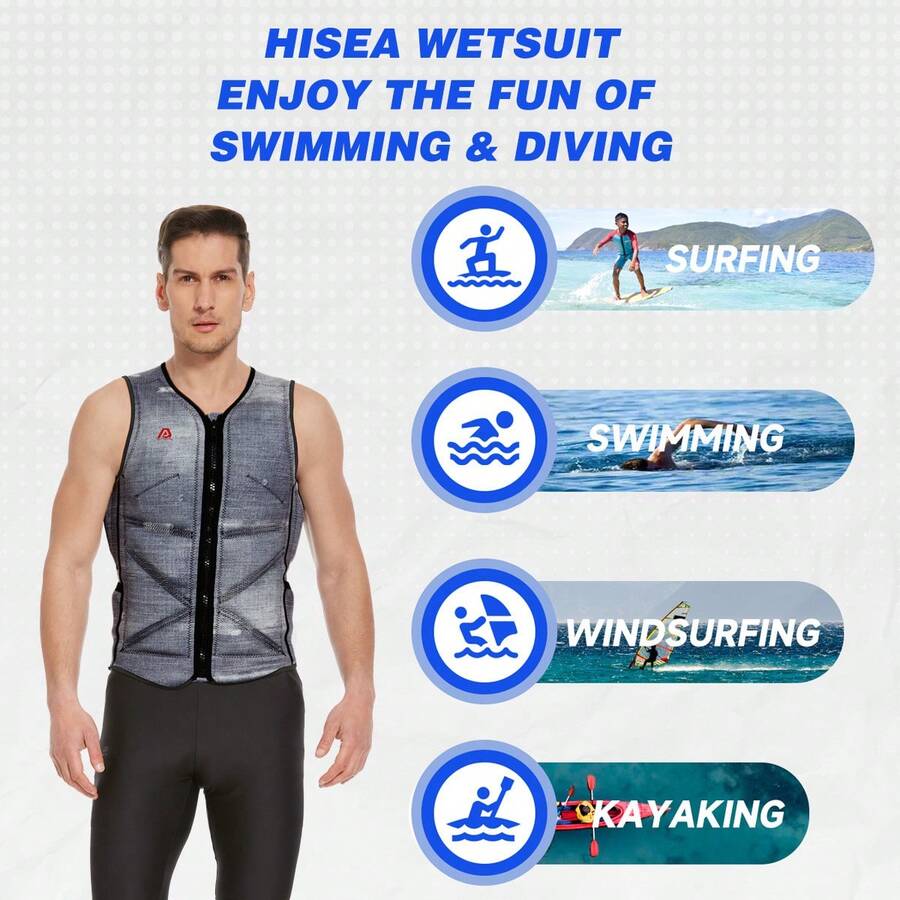 HISEA 柔软浮力游泳背心；内置柔软浮力棉，无需充气；沙滩冲浪浮力服；水上摩托艇浮力服