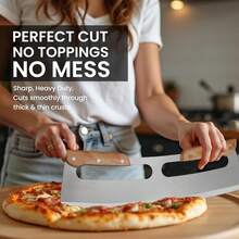 1 pieza Cortador de pizza de 14 pulgadas de acero inoxidable con hoja de cuchilla y mango de madera - Rueda rebanadora de pizza grande - Fácil de usar y limpiar - Corta la pizza sin esfuerzo - color madera - Ver 6
