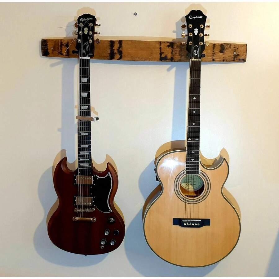 Whiskey Barrel Stave Guitar Rack, Double Guitar Hook, Guitar Wall Mount - Multicolor - View 1