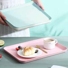 2Pcs Unbreakable Serving Tray Decorative Tray Wheat Straw, 13.7 X 9.8 In Great For Dinner Tea Bed Bar Breakfast Food (Gre1en) - Gre1en - View 5