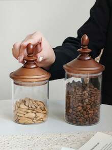 1个/4个装创意简约优雅实用木盖密封玻璃罐，多功能储物容器，适用于谷物、零食、茶叶、咖啡、糖果等，方便分装。 - 無色 - 查看 5