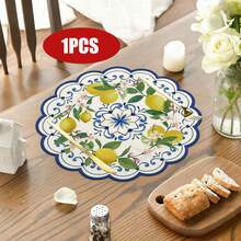 1 pieza/Set, Limón, Azul, Mantel individual redondo de lino para primavera/verano, 38cm, Decoración de mesa de cocina y comedor de temporada, Decoración del hogar de primavera/verano, Primavera, Decoración del hogar para bodas - Multicolor - Ver 9