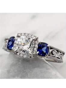 Classic Fashionable Blue & White Cubic Zirconia Ring, Perfect Accessory For Women's Wedding Jewelry And Anniversary Gift - Blue - View 1