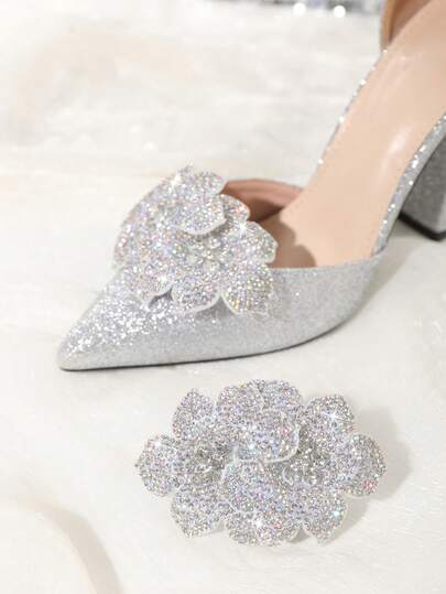 2件套可拆卸鞋靴装饰，白色、粉色、蓝色、姜黄色多色水晶花朵设计，可拆卸DIY鞋饰，时尚优雅，适用于鞋子、包包、衣服，适合高跟鞋、凉鞋、婚鞋