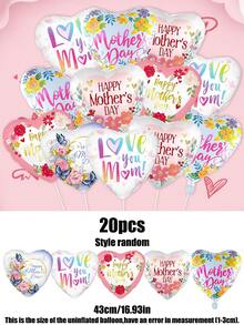 10/20个17英寸母亲节主题心形铝箔气球，印有“爱妈妈”、“母亲节快乐”字样，适合母亲节派对、家居活动装饰。 - 彩色 - 查看 6