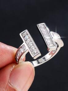 1枚女士戒指，精致闪亮立方氧化锆戒指，奢华简约可调节开口指环饰品 - 開口戒指 - 查看 9