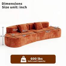 108.6" Floor Sofa With Two Pillows, Cloud Queen Sleeper Couches,Modern Boneless Couch, Plush Corduroy Foam-Filled Sleeper Couch Bed, No Assembly Needed,Vacuum-Sealed Compression,For Living Room, Guest Use, Office, Apartment.Mueble De Sala Living Room Furniture Sofá Para Sala - 橘色 - 查看 9