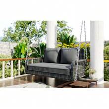 Swing, Garden Swing, Outdoor Garden Furniture Set, Grey Rattan, Grey Seat Cushion, 2 Seats, With Seat And Back Cushions, Removable And Washable - C - View 2