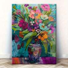 1 Unique Style Solid Wood Frame Canvas Painting Colorful  Primitivism, Bouquet_ Perfect For Home Decoration, Festive Occasions And Gifts For Him/Her. Suitable For Living Room And Bedroom, Ready To Hang, 2D Flat, Perfect For Room Decor - Nhiều màu - Xem 3