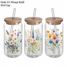 Bộ 12 tờ giấy chuyển nhiệt UV DTF, họa tiết hoa dại rực rỡ, thích hợp để tự làm cốc, ly và các bề mặt nhẵn khác (Chỉ bao gồm giấy chuyển nhiệt, không bao gồm cốc). - Nhiều màu - Xem 9