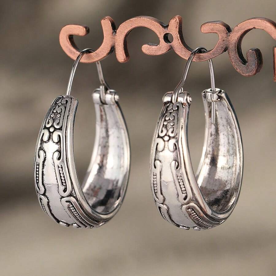 Bohemian Style Earrings, Silver-Tone Women's Earrings, Handmade Earrings, Gift For Her, Textured Silver Earrings - Antique Silver - View 1