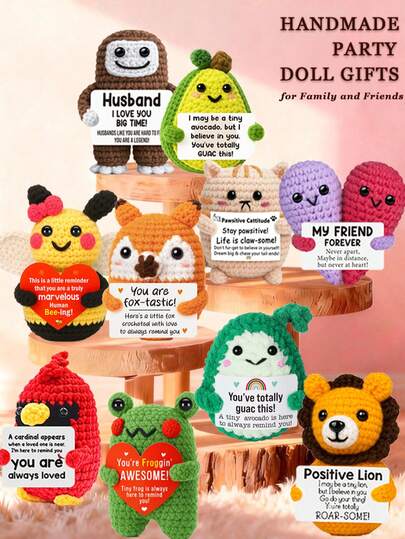 1件手工钩织桌面摆件，可爱设计，适合送给闺蜜、生日、女友、姐妹、妈妈、奶奶、同事、家人，传递正能量，创意派对、母亲节、父亲节、儿童节礼物，毛绒玩具，房间装饰，小礼物，纪念品