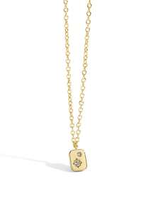 Charm-In Colar Feminino com Pingente de Placa Quadrada Banhado a Ouro, Joias com Desenho de Estrela de Zircônia Cúbica, Adequado para Uso Diário e Passeios Casuais, Presente Personalizado para Namorada e Melhor Amiga - Dourado - Visão 5