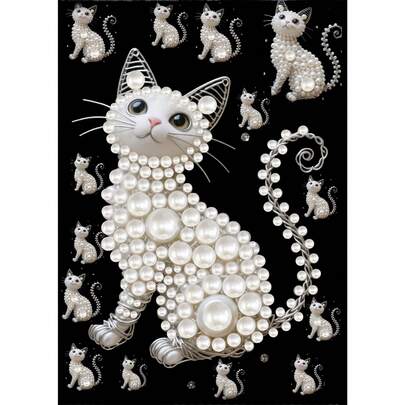 1pc 5D DIY Pearl Diamond Painting Kit, Size 30x40cm, Featuring A Pearl Cat Theme Artwork, Creative Decorative Painting, Handmade Pearl Mosaic. Includes Adhesive Pearls, Suitable For Home Decor, DIY Enthusiasts, And Gifts For Friends On Holidays And Birthdays. Frameless